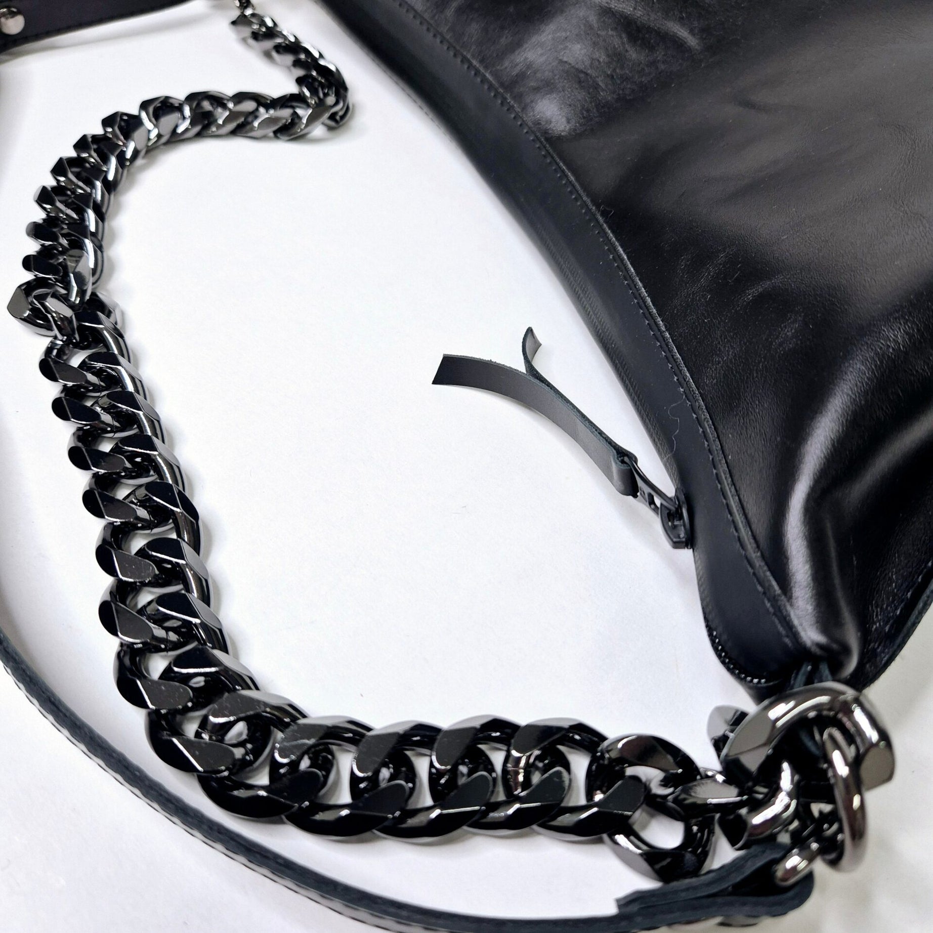 Black Leather Hobo Bag - Large