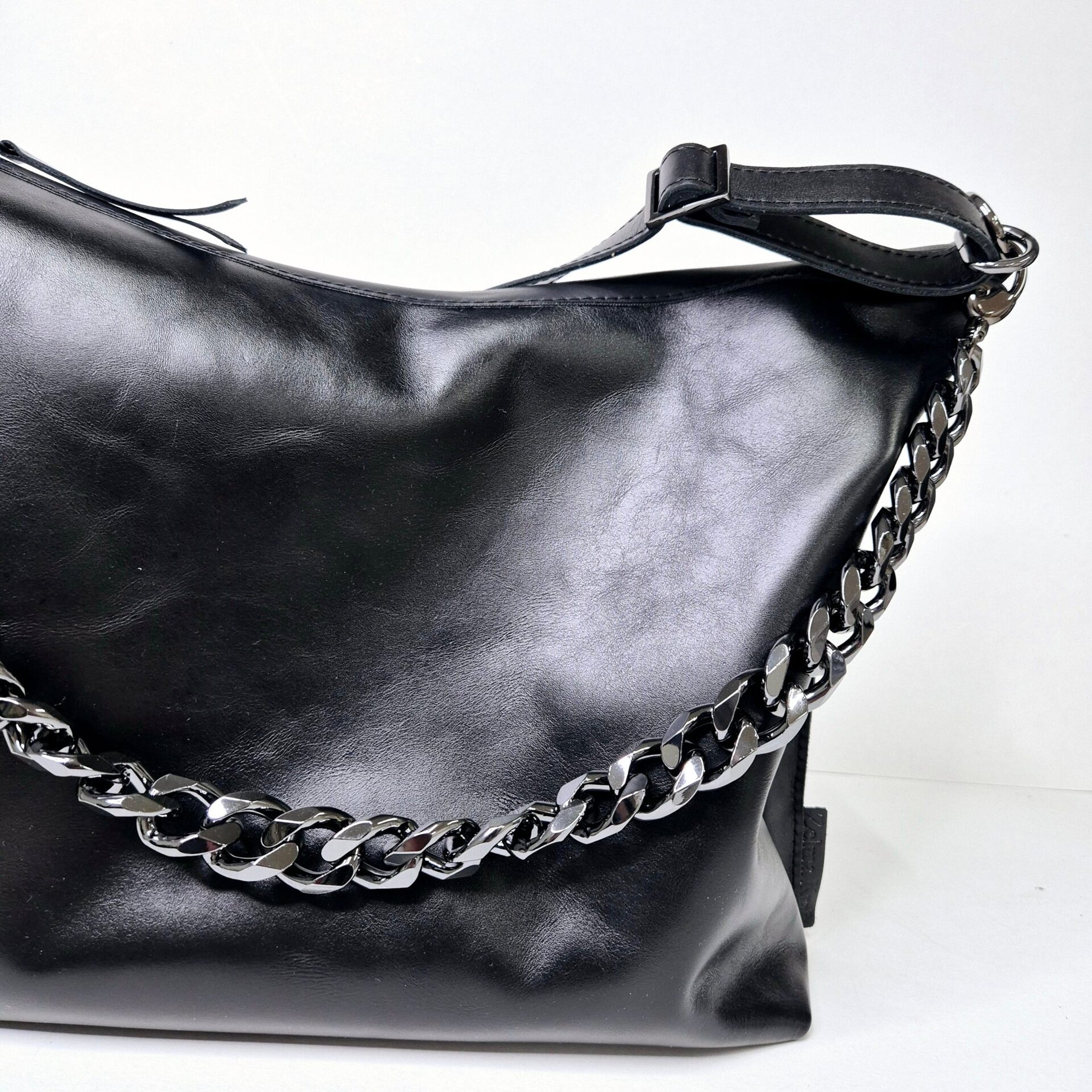 Black Leather Hobo Bag - Large