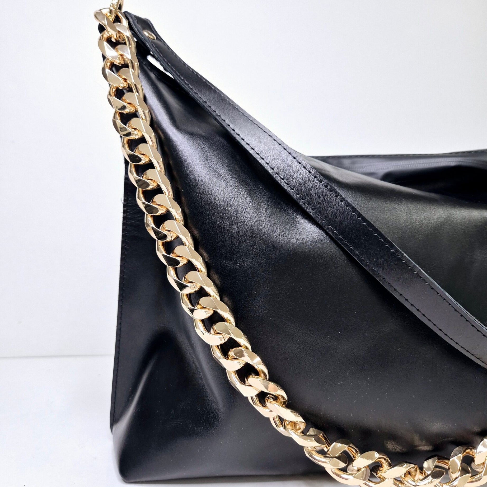Black Leather Hobo Bag - Large