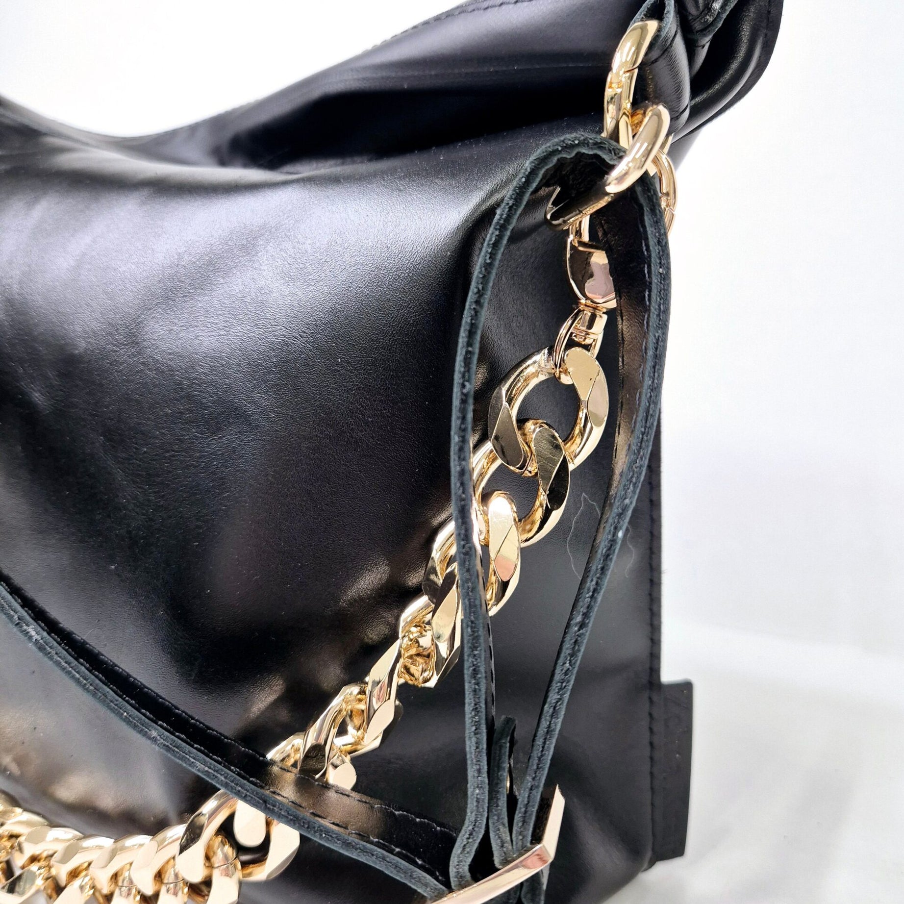 Black Leather Hobo Bag - Large