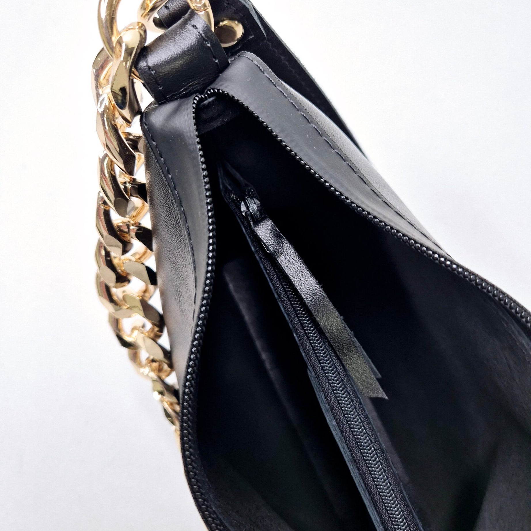 Black Leather Hobo Bag - Small