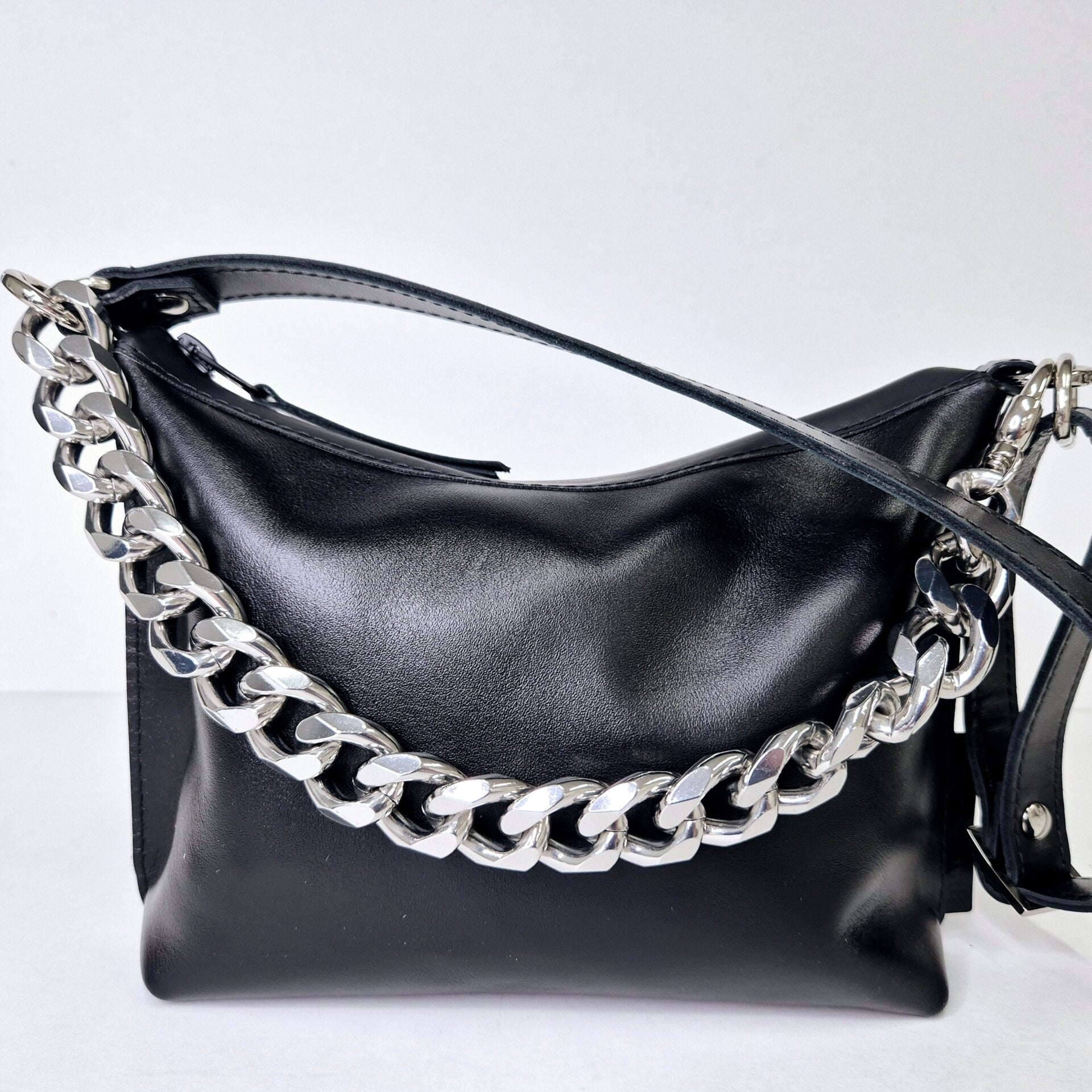 Black Leather Hobo Bag - Small