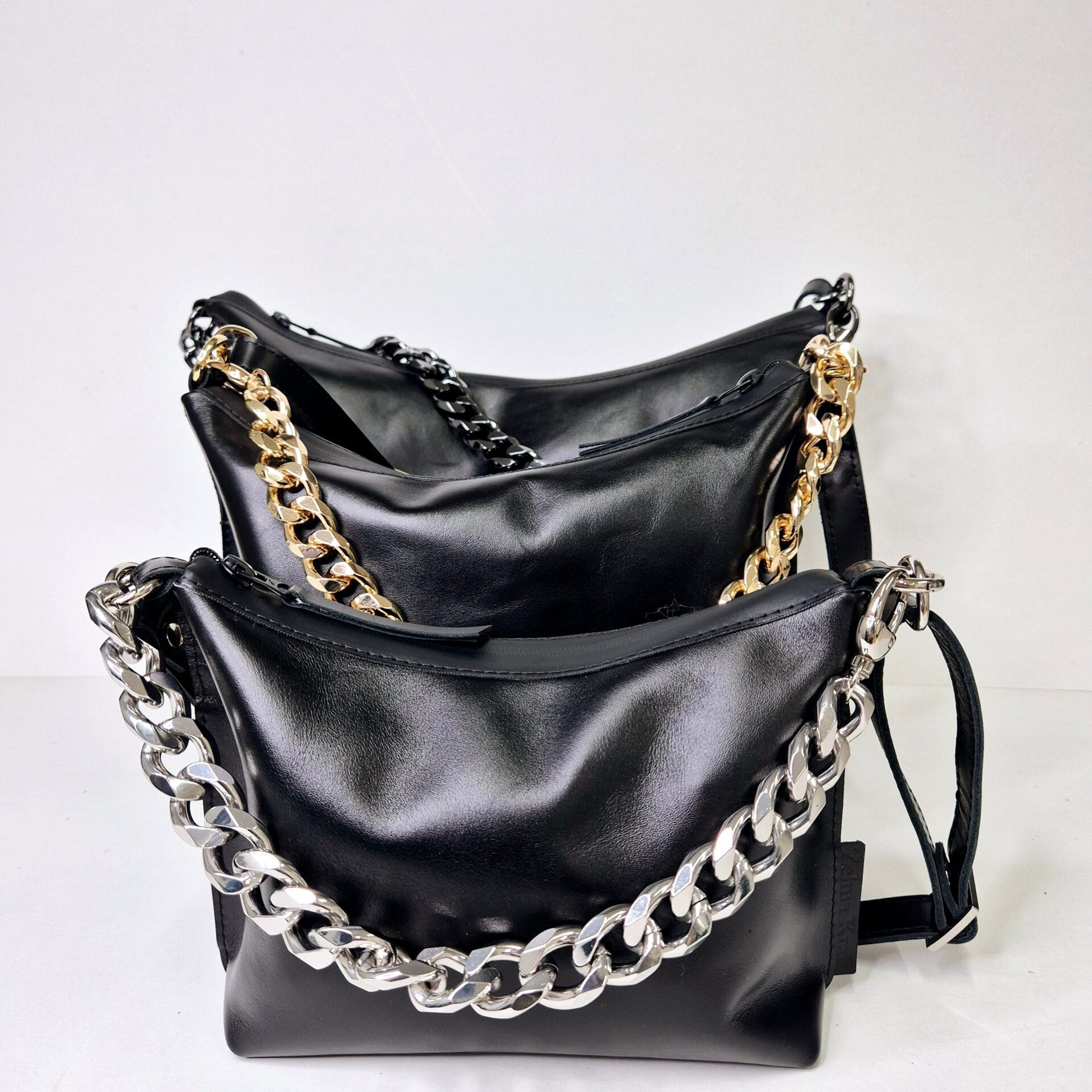 Black Leather Hobo Bag - Small