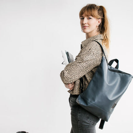 Faux Leather Backpack - Grey