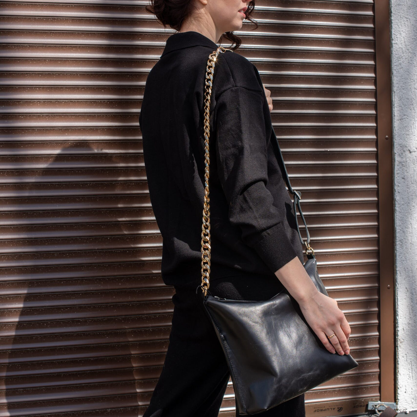 Black Leather Hobo Bag - Large