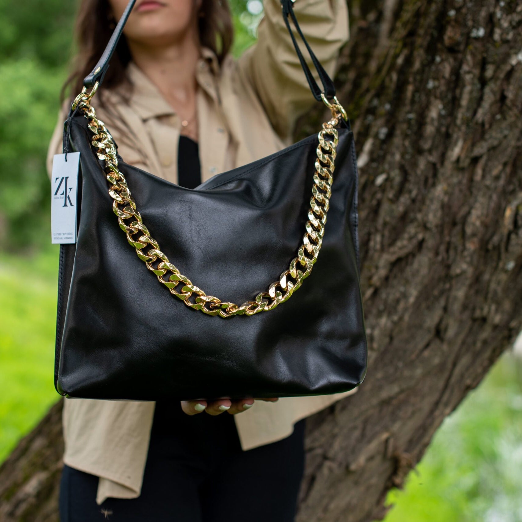 Black Leather Hobo Bag - Large