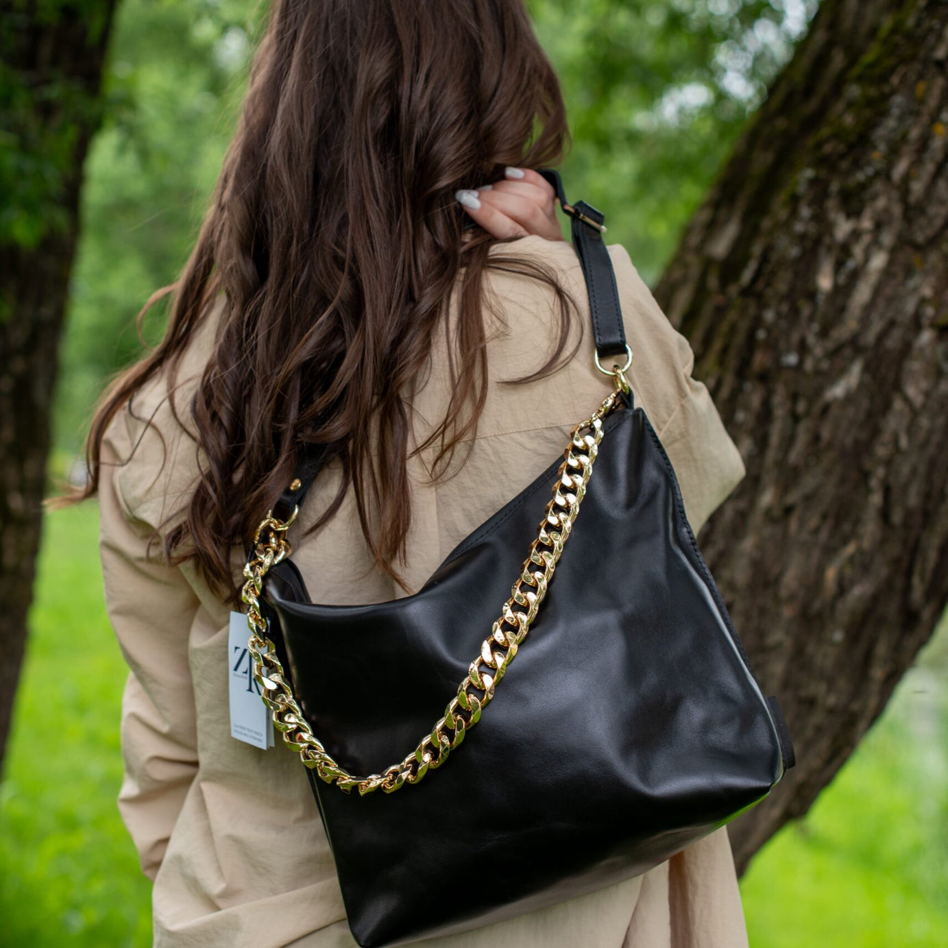 Black Leather Hobo Bag - Large