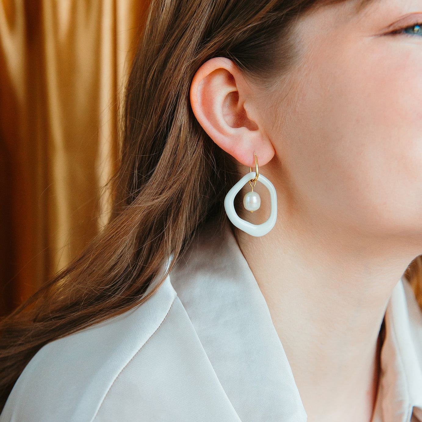 Arp Pearl and Porcelain Hoops - Black